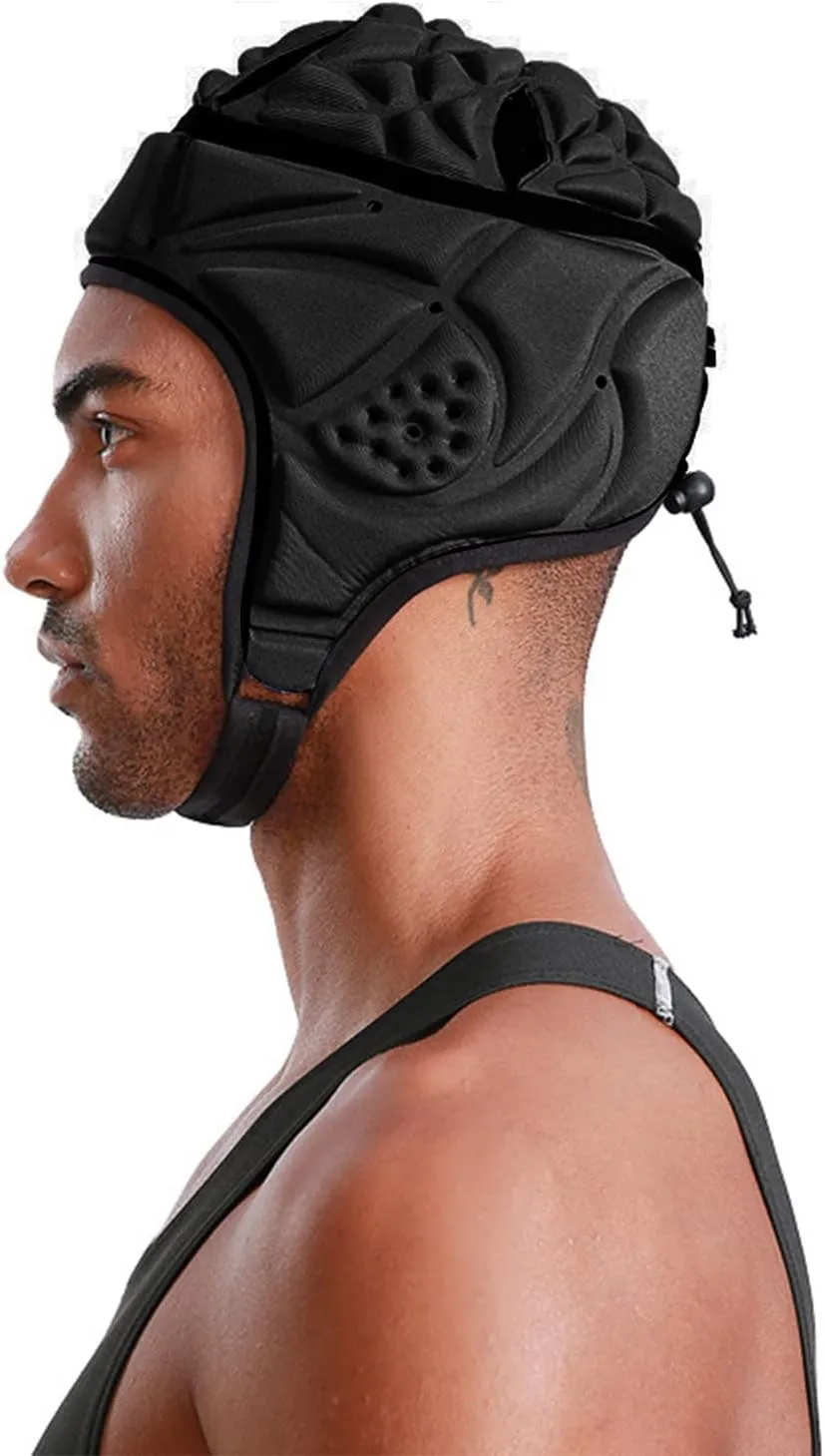 Rugby Helmet Soft Shell Headgear 7v7 Soccer Goalie Foam Padded Head Protector Support Goalkeeper Adjustable Autism Helmet Rugby Flag Football Helmet for Youth Adults