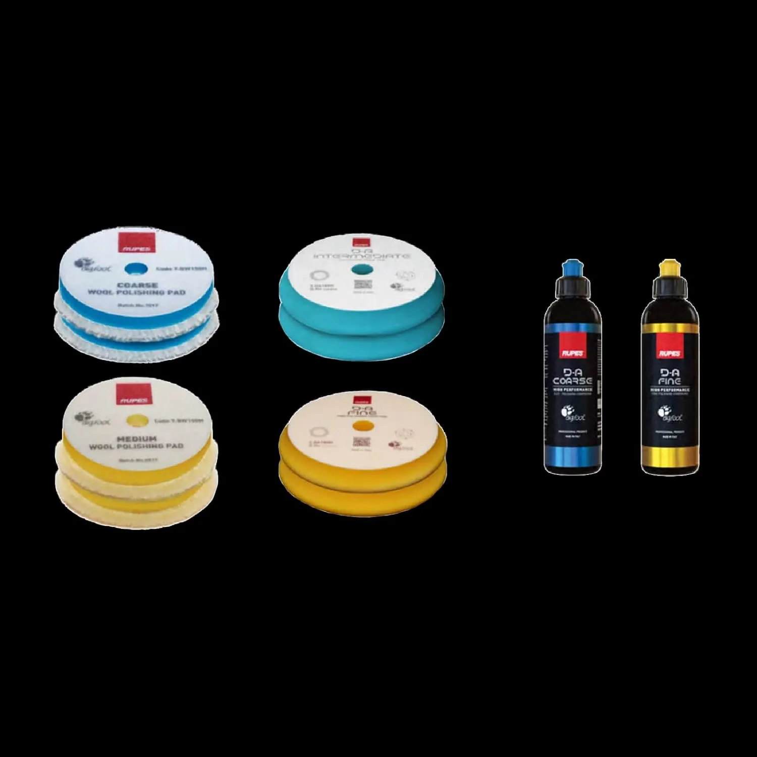 RUPES HLR21 BigFoot iBrid Random Orbital Polisher Basic Kit - Includes Dual Charger, 2 Batteries, D-A Series High Performance Polishing Pads & Compounds