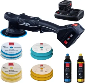 RUPES HLR21 BigFoot iBrid Random Orbital Polisher Basic Kit - Includes Dual Charger, 2 Batteries, D-A Series High Performance Polishing Pads & Compounds