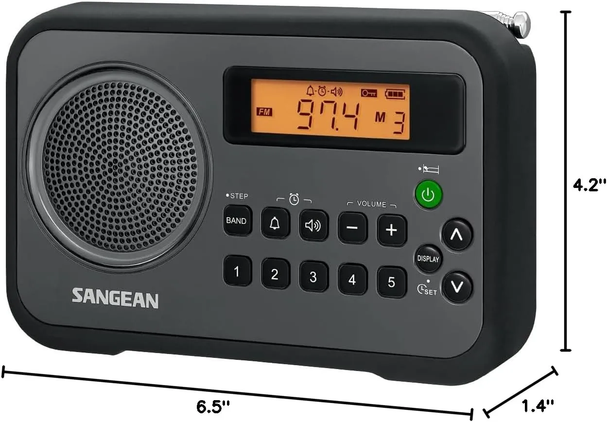 Sangean PR-D18BK Portable Radio with Protective Bumper, AM/FM, Gray/Black