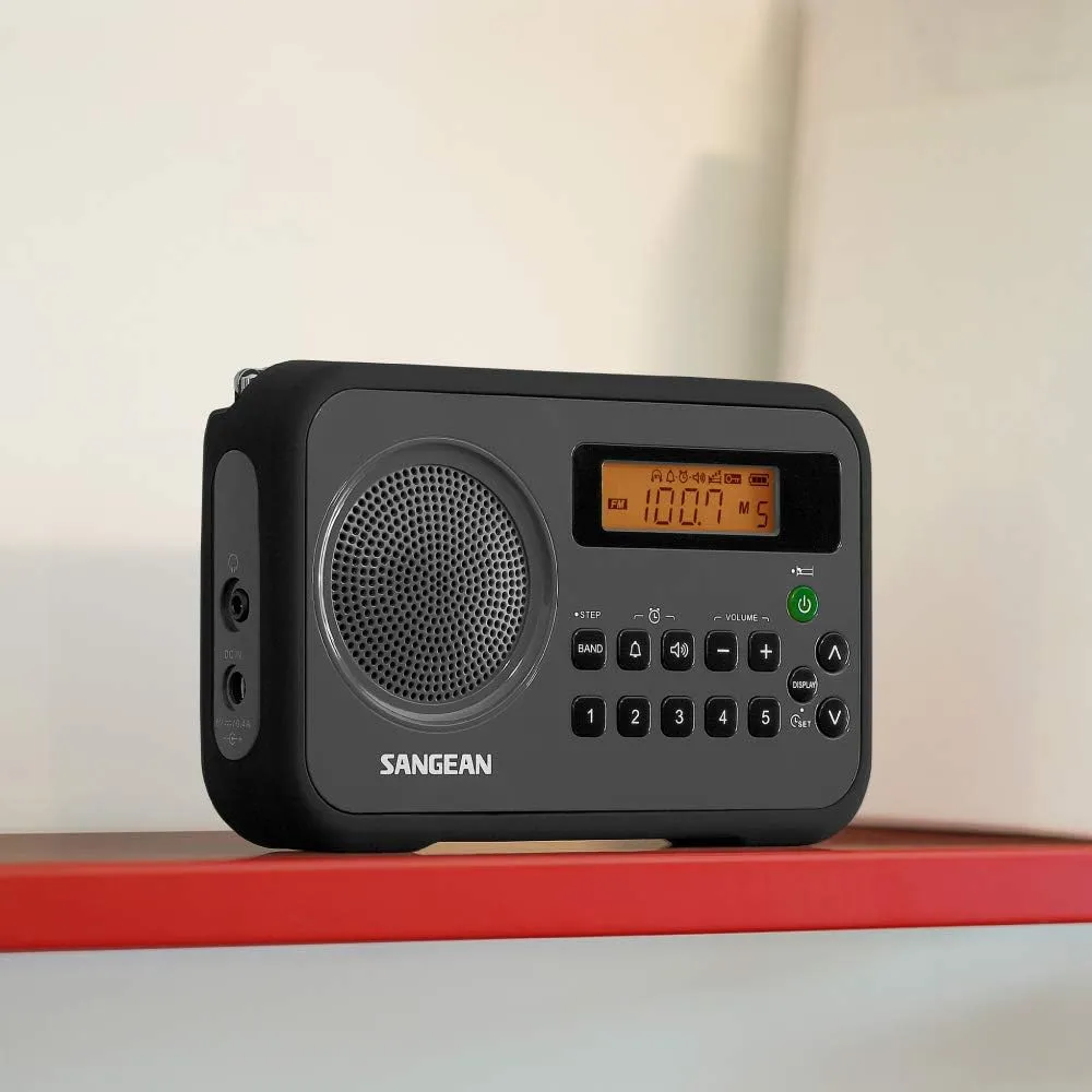 Sangean PR-D18BK Portable Radio with Protective Bumper, AM/FM, Gray/Black