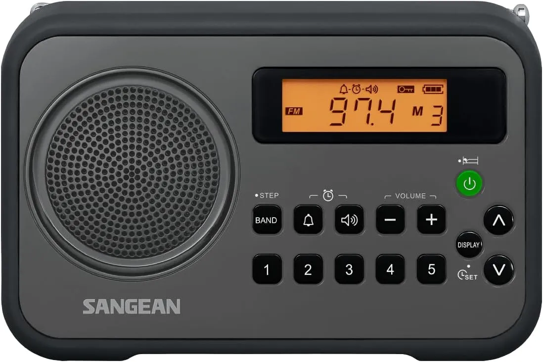 Sangean PR-D18BK Portable Radio with Protective Bumper, AM/FM, Gray/Black