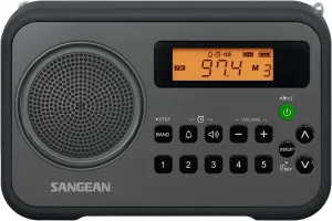 Sangean PR-D18BK Portable Radio with Protective Bumper, AM/FM, Gray/Black