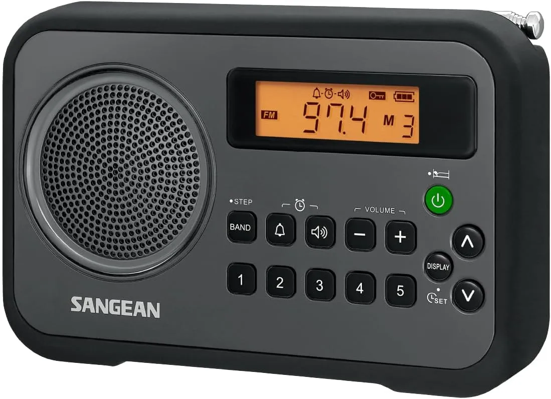 Sangean PR-D18BK Portable Radio with Protective Bumper, AM/FM, Gray/Black