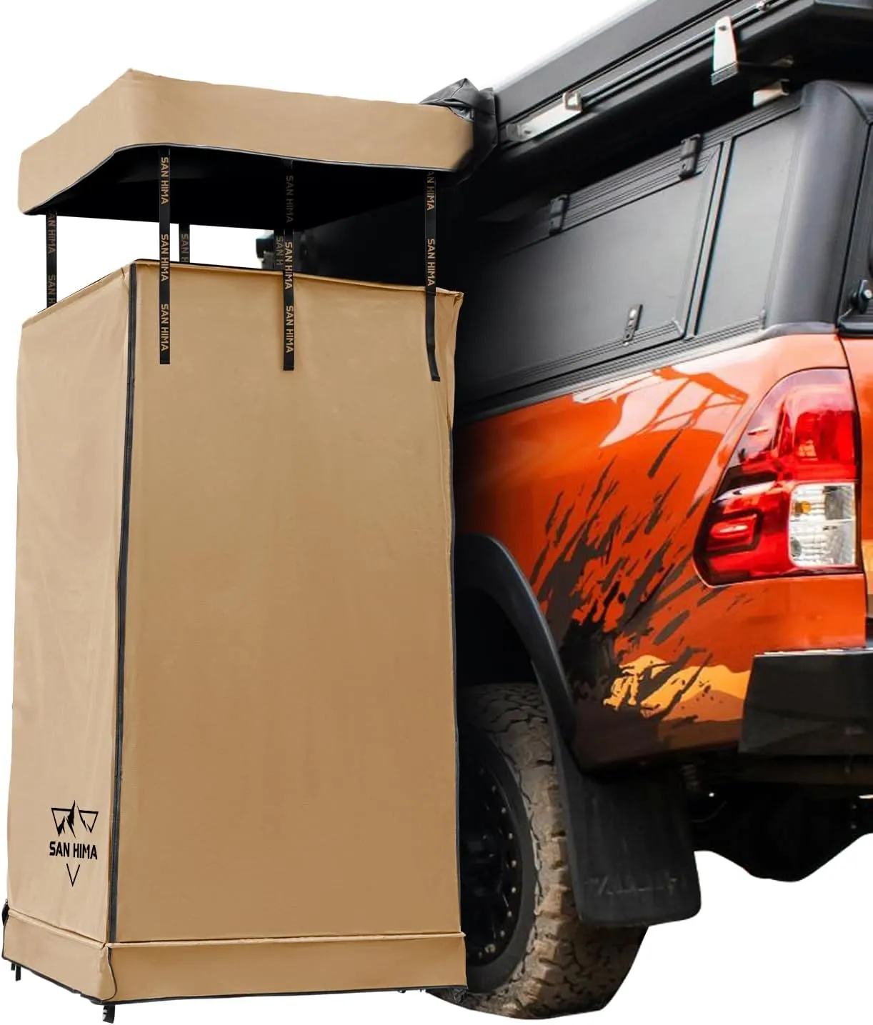 SanHima Awning Shower Tent with Roof - Car Side Shower Room w/LED Light, Camping Waterproof Portable Privacy Shelter Bathroom Overland, Khaki