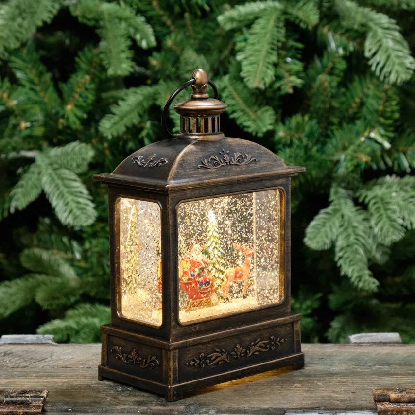 Santa In Sleigh Lantern Water Spinner