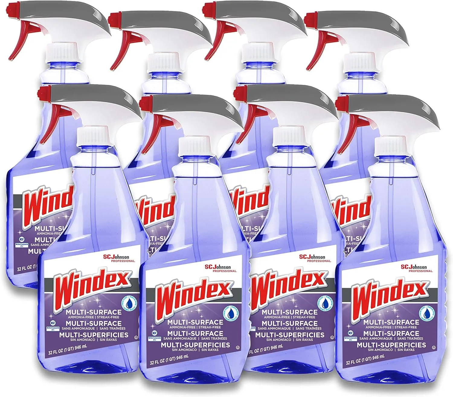SC Johnson Windex Non-Ammoniated Glass/Multi Surface Cleaner, Fresh Scent, 32 oz Bottle, 8/Carton (322381)