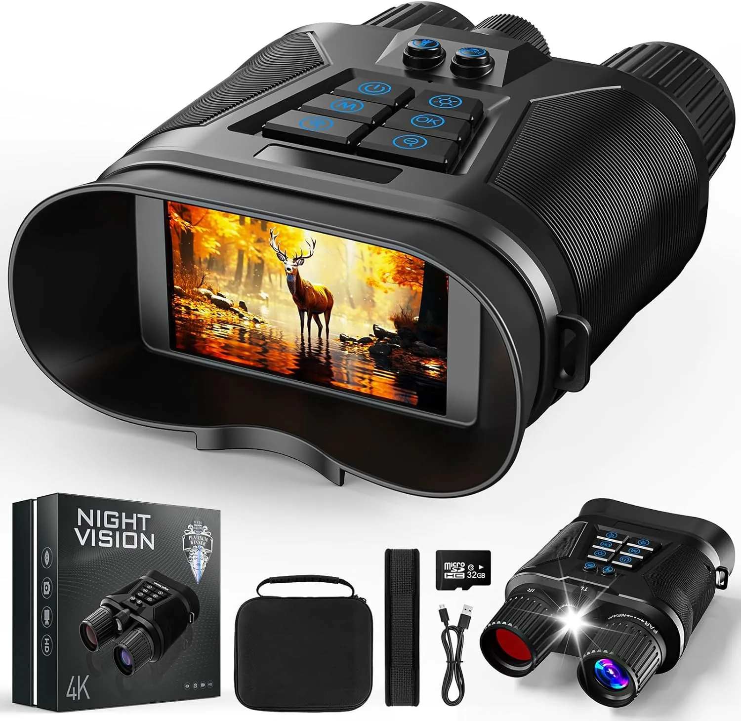 seanme Night Vision Goggles with Camera, 4K Night Vision Binoculars for Adults, 3280FT Infrared, 3" Large Screen, 8X Digital Zoom, 5000 mAh Battery and 32GB Memory Card for Saving Photos and Videos