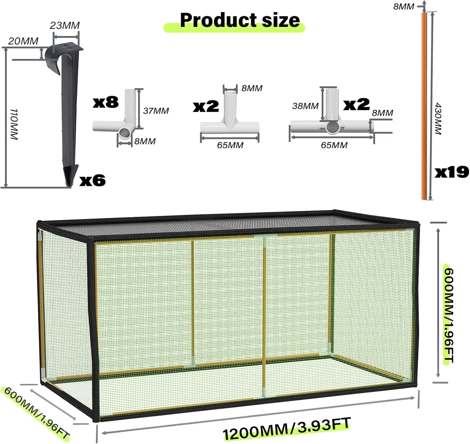 Seedling Net Plant Protector, 19 Fibreglass Poles Make Up The Garden Plant Awning, Bird Netting, Preventing The Hot Sun and Squirrels from Harming Plant Seedlings,35.4" X 17.7" X 17.7"