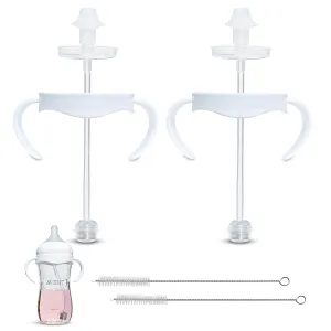 Self-Feeding Kit for Philips Avent Natural Baby Bottles 2-Count, Weighted Straw Attachment for Natural Response Nipples with Bottle Handles and Cleaning Brush, 4  Months (for Plastic Bottles)