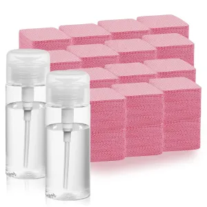 Set of 2 Alcohol Pump Dispenser Bottle, 5oz Alcohol Bottle Dispenser Acetone Bottle Dispenser with 2000pcs Lint Free Wipes for Nail Wipes Nail Cotton Pads