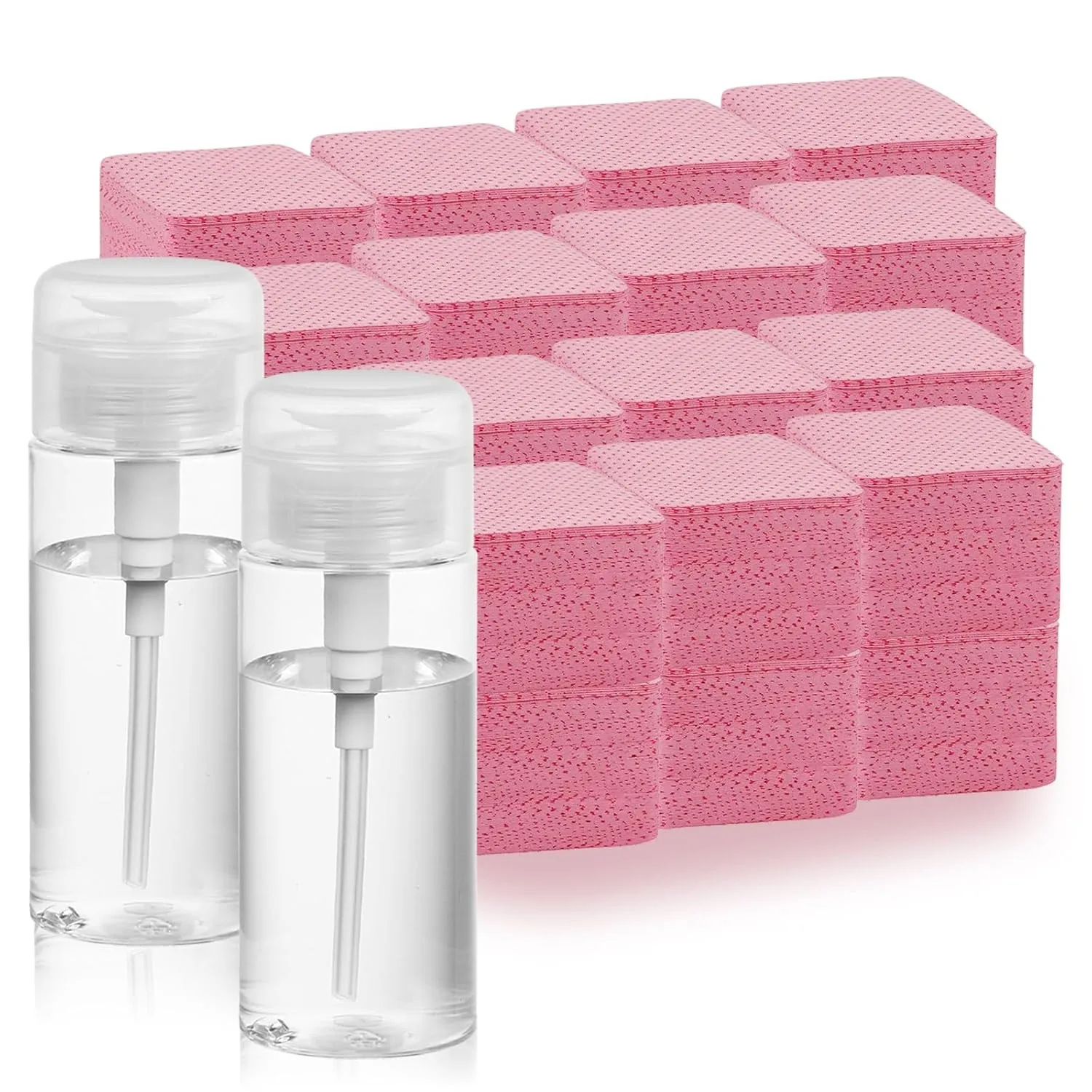 Set of 2 Alcohol Pump Dispenser Bottle, 5oz Alcohol Bottle Dispenser Acetone Bottle Dispenser with 2000pcs Lint Free Wipes for Nail Wipes Nail Cotton Pads