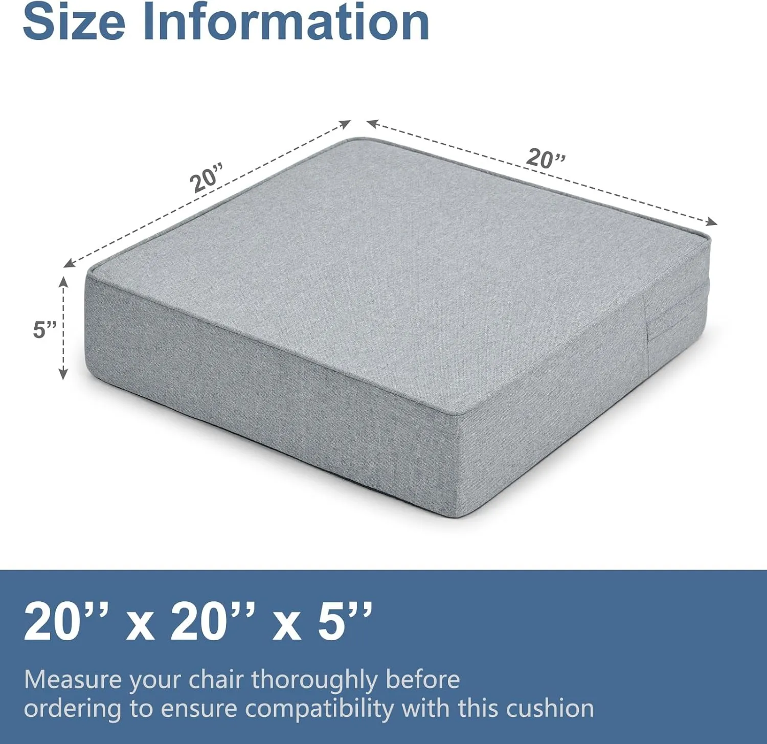 Shinnwa Gel Memory Foam Recliner Cushion for Elderly, Extra Large Seat Cushion, Dual-Layer Foam Chair Pad for Couch, Armchair, Wicker Chairs, Floor, 20 × 20 × 5in, Light Gray