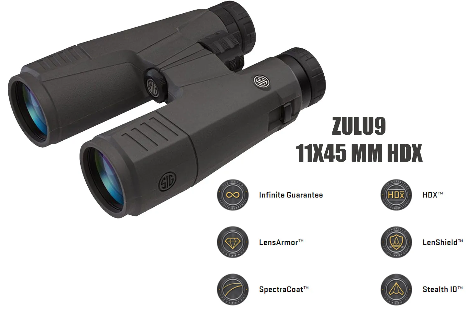 Sig Sauer Zulu9 11X45mm HDX Lens Close Bridge Waterproof Binocular, Graphite