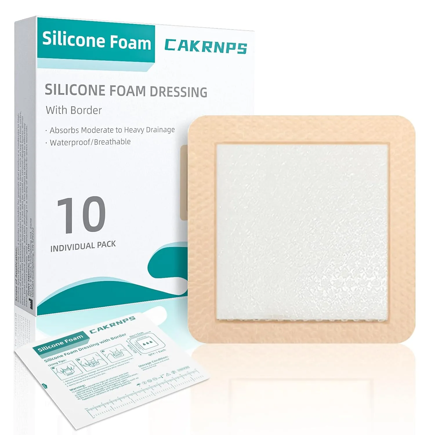 Silicone Foam Dressing with Adhesive Border 6“ x 6”,10 Packs Waterproof Silicone Bandages for Wounds Care, Large Self Adhesive Wound Dressing Bandage for Bed Sore, Silicone Foam Pad, FSA HSA Eligible