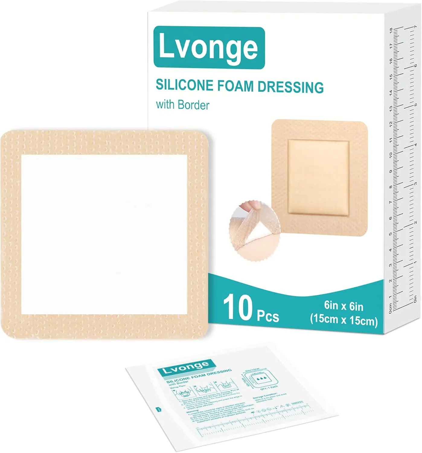 Silicone Foam Dressing with Border 6"x6", Waterproof Absorbent Wound Dressing Bandages for Wound Care,10 Pack Wound Silicone Large Bandages, FSA HSA Eligible