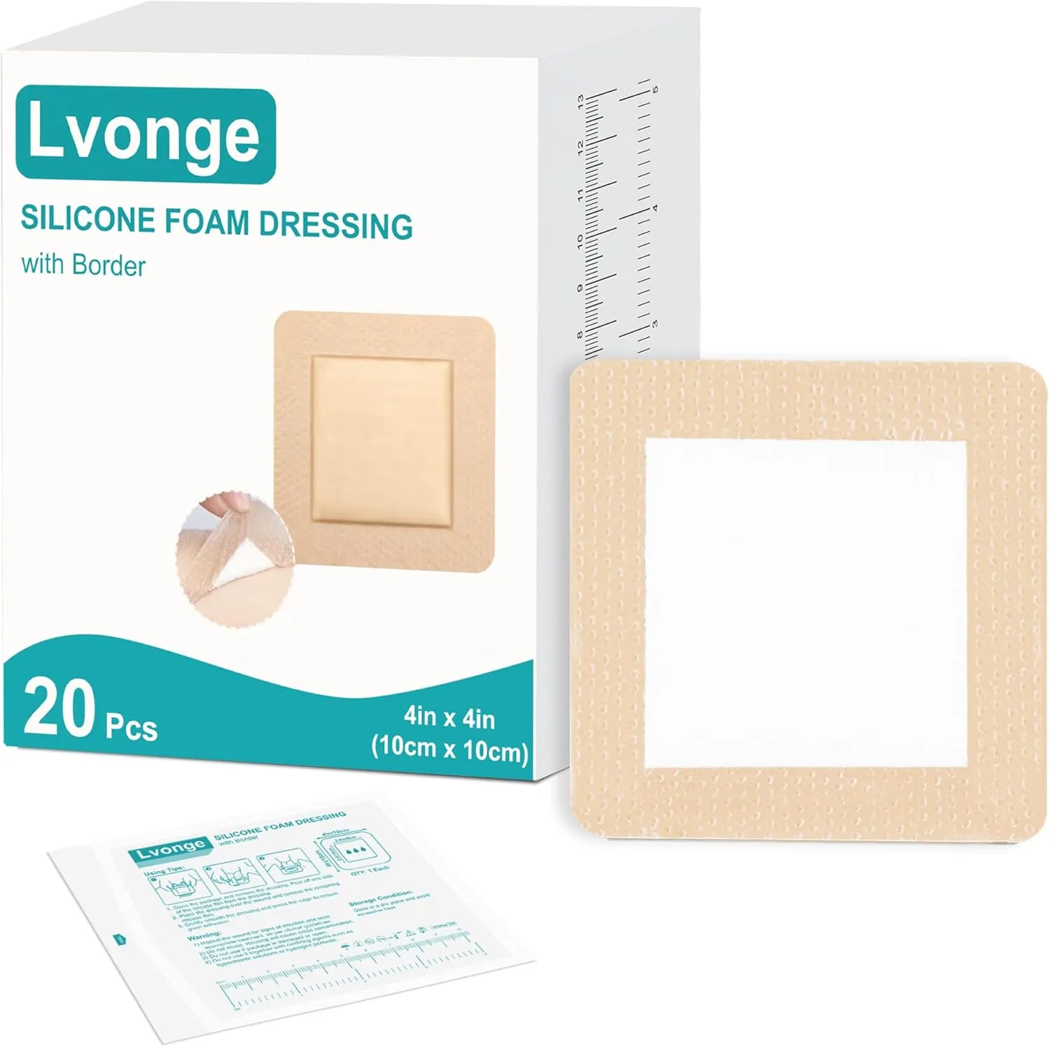 Silicone Foam Dressing with Gentle Border 20 Pack-4"x4" Wound Dressing Highly Absorbent Large Waterproof Bandages for Wounds Care, Leg Ulcers, Pressure Ulcers, Bedsores, FSA HSA Eligible