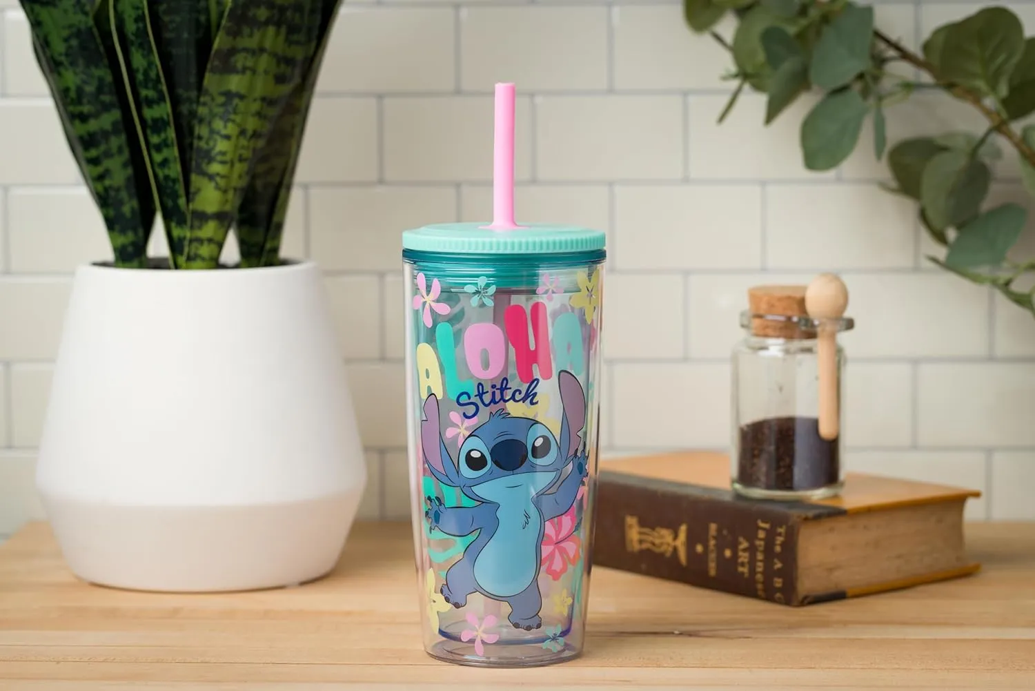 Silver Buffalo Disney Lilo and Stitch “Aloha” Spill Resistant Plastic Tumbler, 20 Ounces