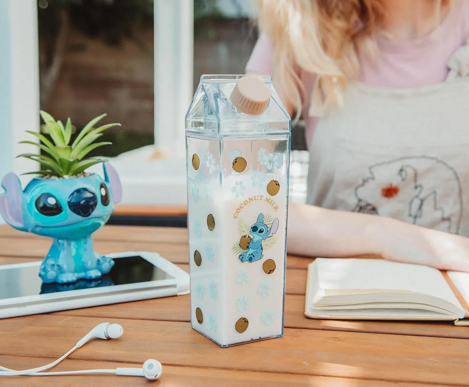 Silver Buffalo Disney Lilo and Stitch “Coconut Milk” Plastic Milk Carton Bottle Featuring Stitch, 16.2 Ounces
