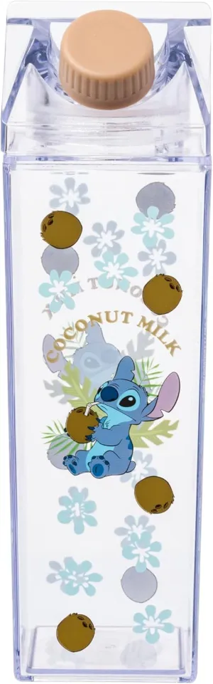 Silver Buffalo Disney Lilo and Stitch “Coconut Milk” Plastic Milk Carton Bottle Featuring Stitch, 16.2 Ounces