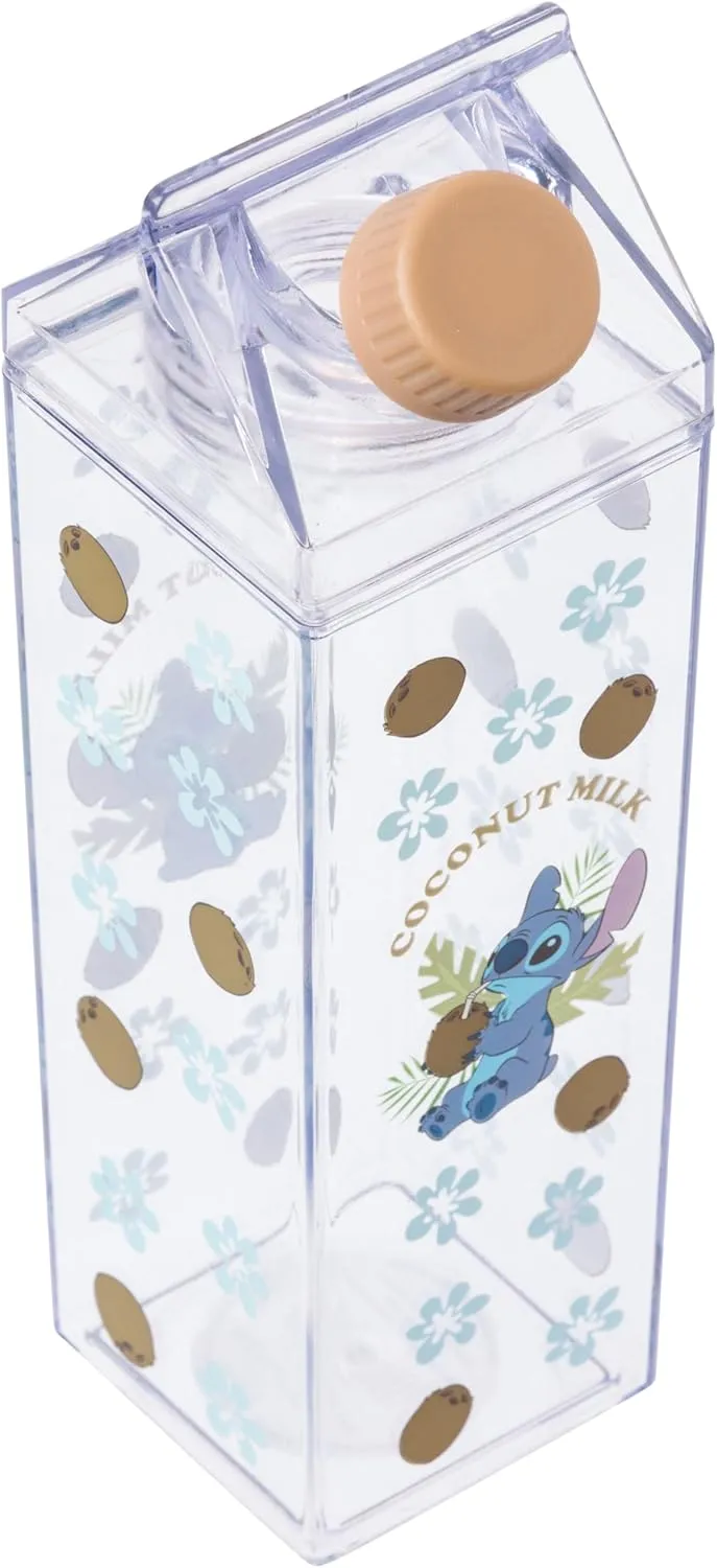Silver Buffalo Disney Lilo and Stitch “Coconut Milk” Plastic Milk Carton Bottle Featuring Stitch, 16.2 Ounces