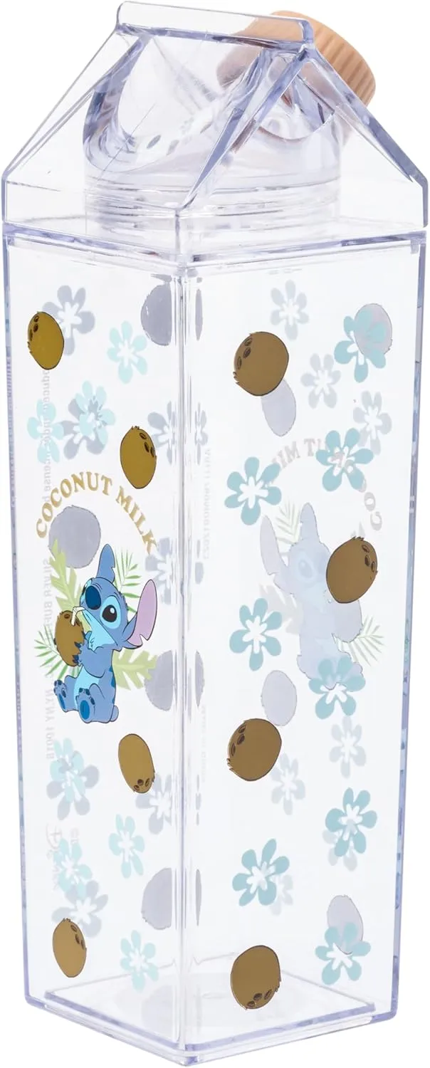 Silver Buffalo Disney Lilo and Stitch “Coconut Milk” Plastic Milk Carton Bottle Featuring Stitch, 16.2 Ounces