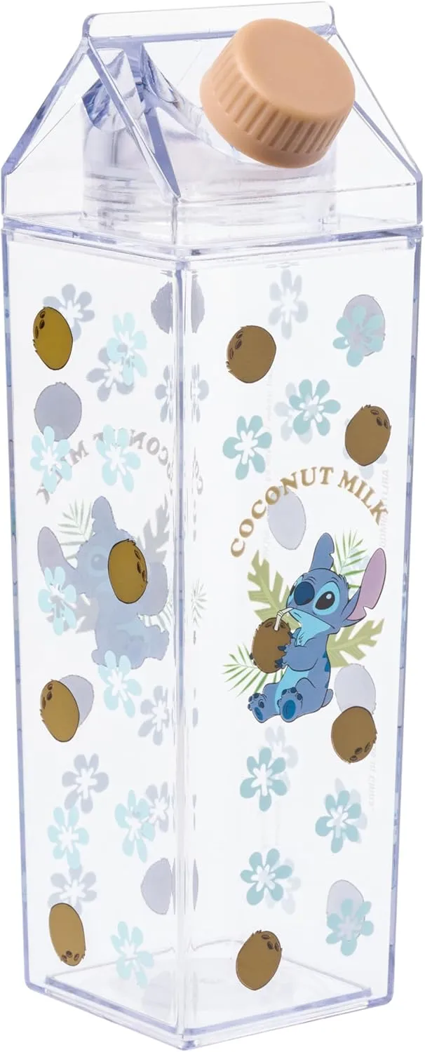 Silver Buffalo Disney Lilo and Stitch “Coconut Milk” Plastic Milk Carton Bottle Featuring Stitch, 16.2 Ounces