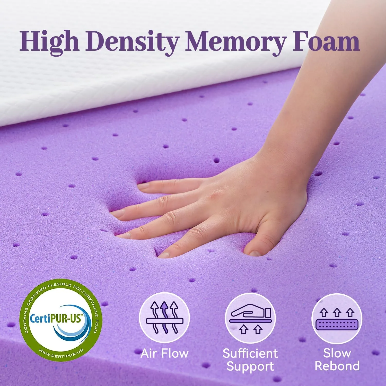 SINWEEK 2 Inch Gel Memory Foam Mattress Topper Queen Size, Ventilated High Density Pad for Back Pain, Bed Topper with Removable Soft Cover, CertiPUR-US Certified
