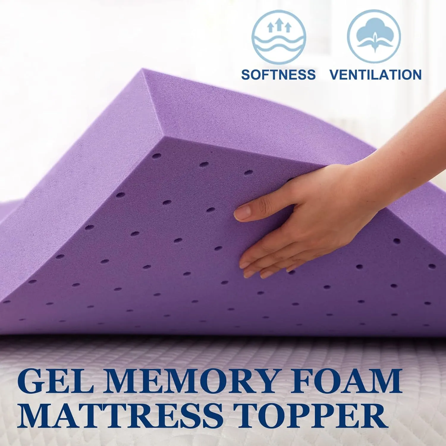 SINWEEK 2 Inch Gel Memory Foam Mattress Topper Ventilated Soft Pressure Relieve Mattress Pad, Breathable Bed Topper, CertiPUR-US Certified, Queen Size