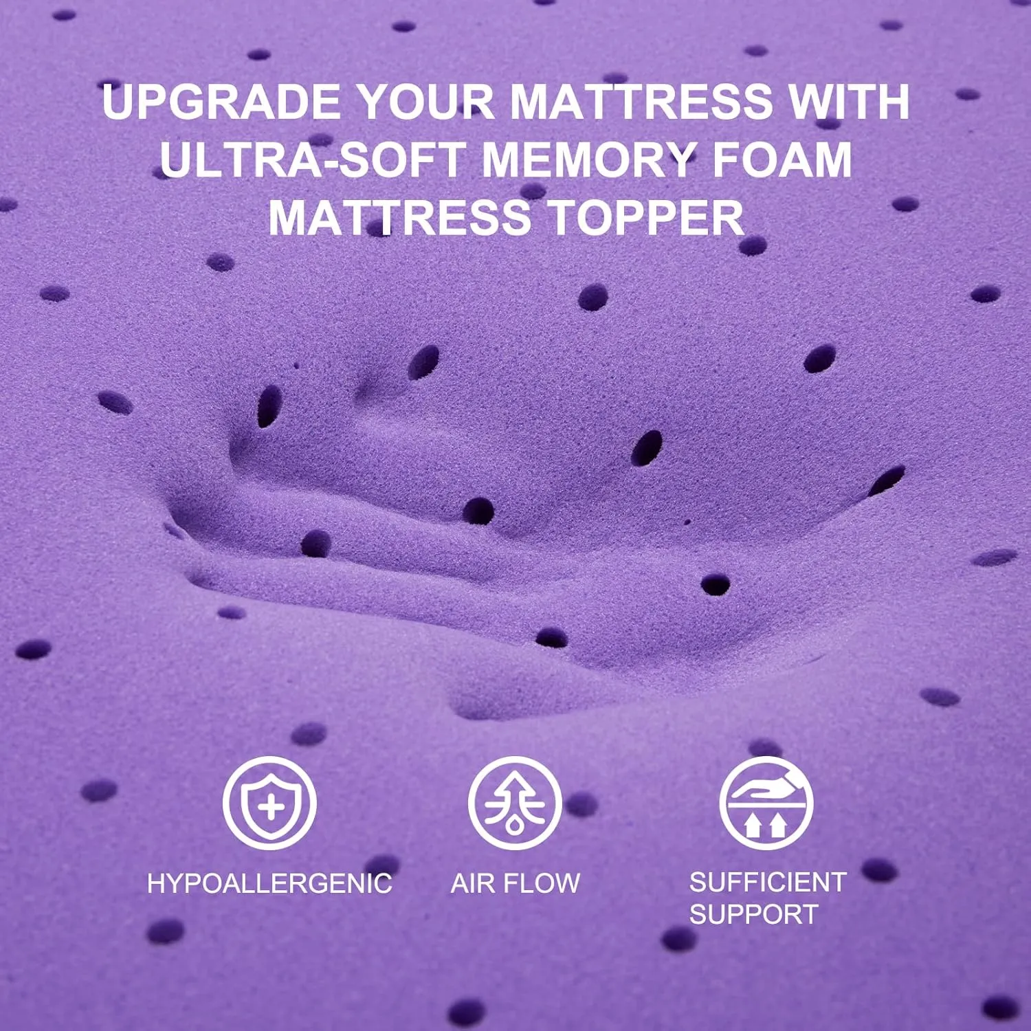 SINWEEK 2 Inch Gel Memory Foam Mattress Topper Ventilated Soft Pressure Relieve Mattress Pad, Breathable Bed Topper, CertiPUR-US Certified, Queen Size