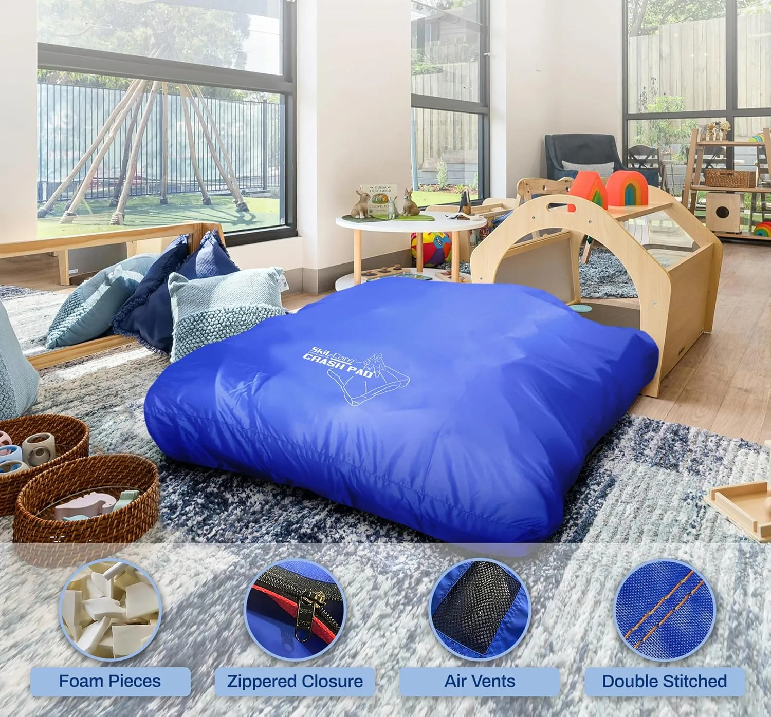 Skil-Care Crash Pad, Crash Pads for Kids Sensory Room Equipment, Sensory Crash Mat, Soft Foam Landing Zone for Sensory Input, Bean Bag Alternative for Reading and Relaxation, 3'x4' 5'x5' 6'x6' 8'x8'