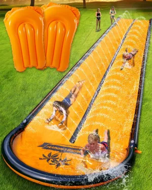 Slip Water and Slide for Kids Adults, Extra Long Backyard Water Slide with Pool and 2 Inflatable Bodyboards, Summer Outdoor Games Water Toys