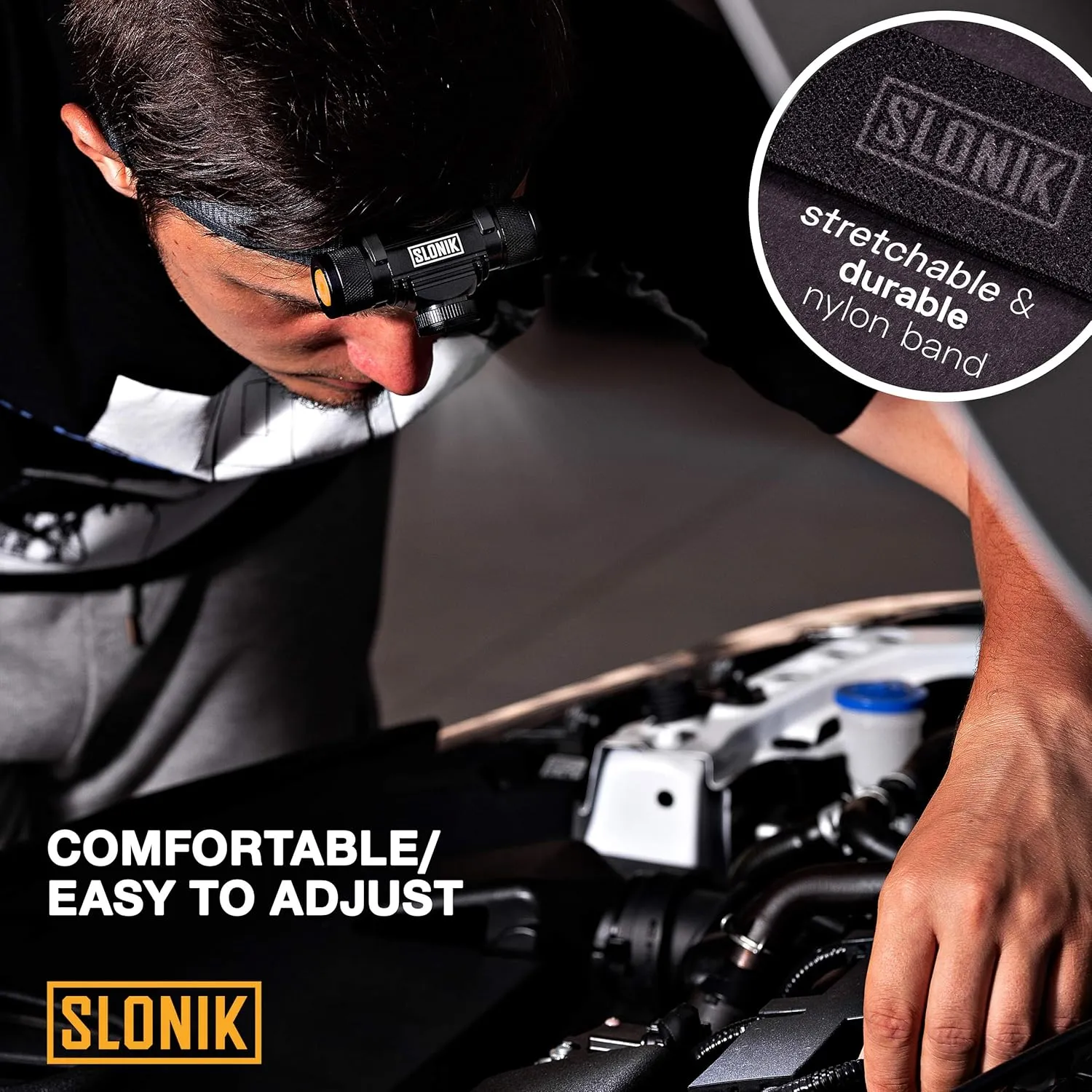 SLONIK Rechargeable Headlamp Flashlight - 500 Lumens Ultra Bright Headlight - IPX4 Waterproof Head Lamp Light for Outdoor Running, Hiking Gear, Hard Hat Helmet - Camping Accessories for Adults, Black