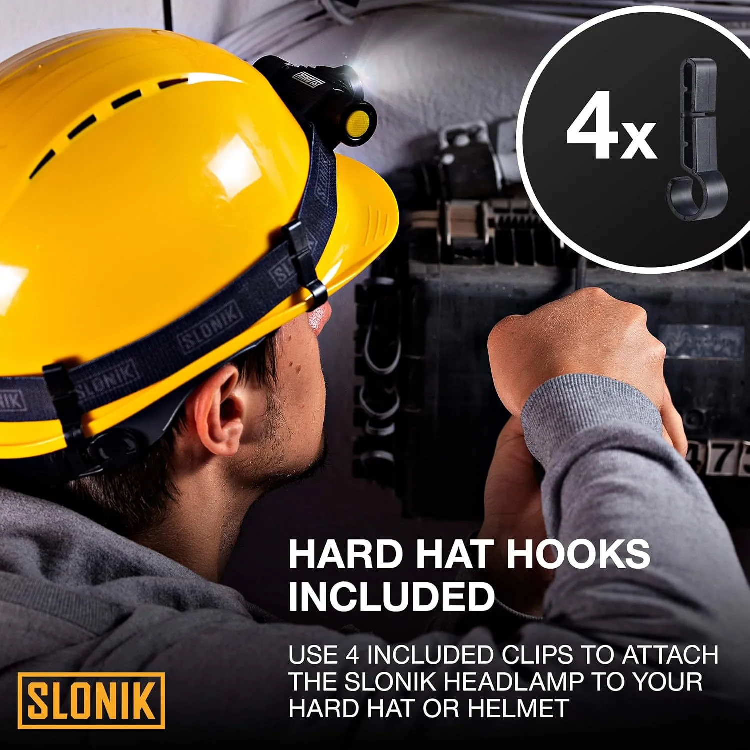 SLONIK Rechargeable Headlamp Flashlight - 500 Lumens Ultra Bright Headlight - IPX4 Waterproof Head Lamp Light for Outdoor Running, Hiking Gear, Hard Hat Helmet - Camping Accessories for Adults, Black