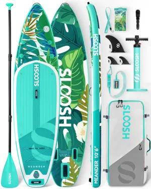 SLOOSH Inflatable Stand Up Paddle Board, 10'6" Inflatable Paddle Boards with Premium Accessories, Non-Slip EVA Deck, Ultra-Light Carry Bag Pump, Meander SUP for Youth & Adults