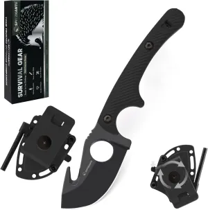 Small Fixed Blade Knife with Sheath, Fire Starter HO-YAN, with Rotating Belt Clip, Tactical EDC Horizontal Carry Knife, Survival Whistle