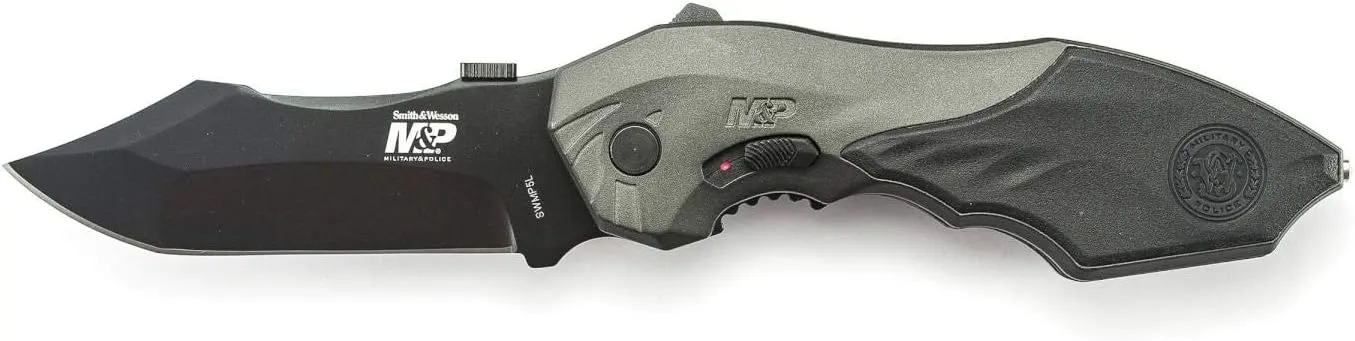 Smith & Wesson M&P SWMP5L 8.5in High Carbon S.S. Assisted Opening Knife with 3.5in Clip Point Blade and Aluminum Handle for Outdoor, Tactical, Survival and EDC, One Size,Black
