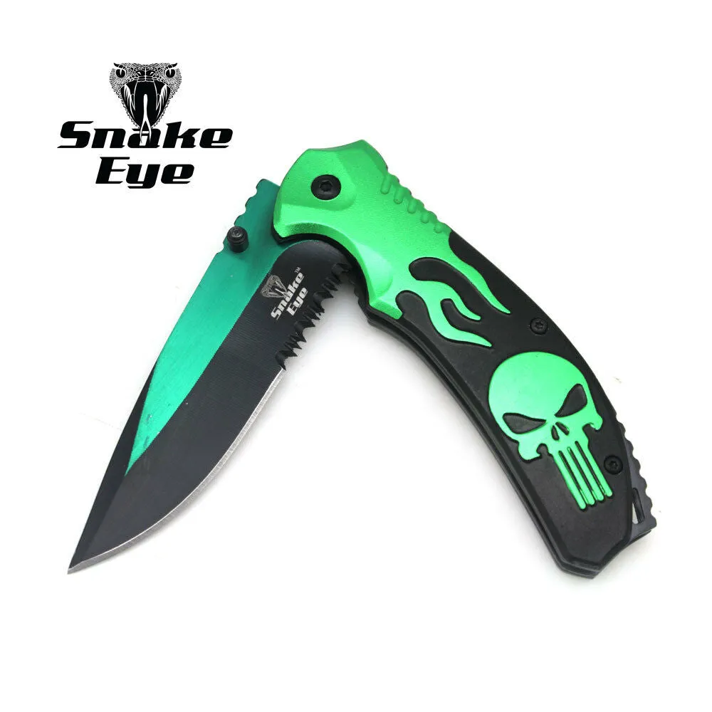 Snake Eye Tactical Fantasy Two Tone Punisher Skull Spring Action Assisted Knife