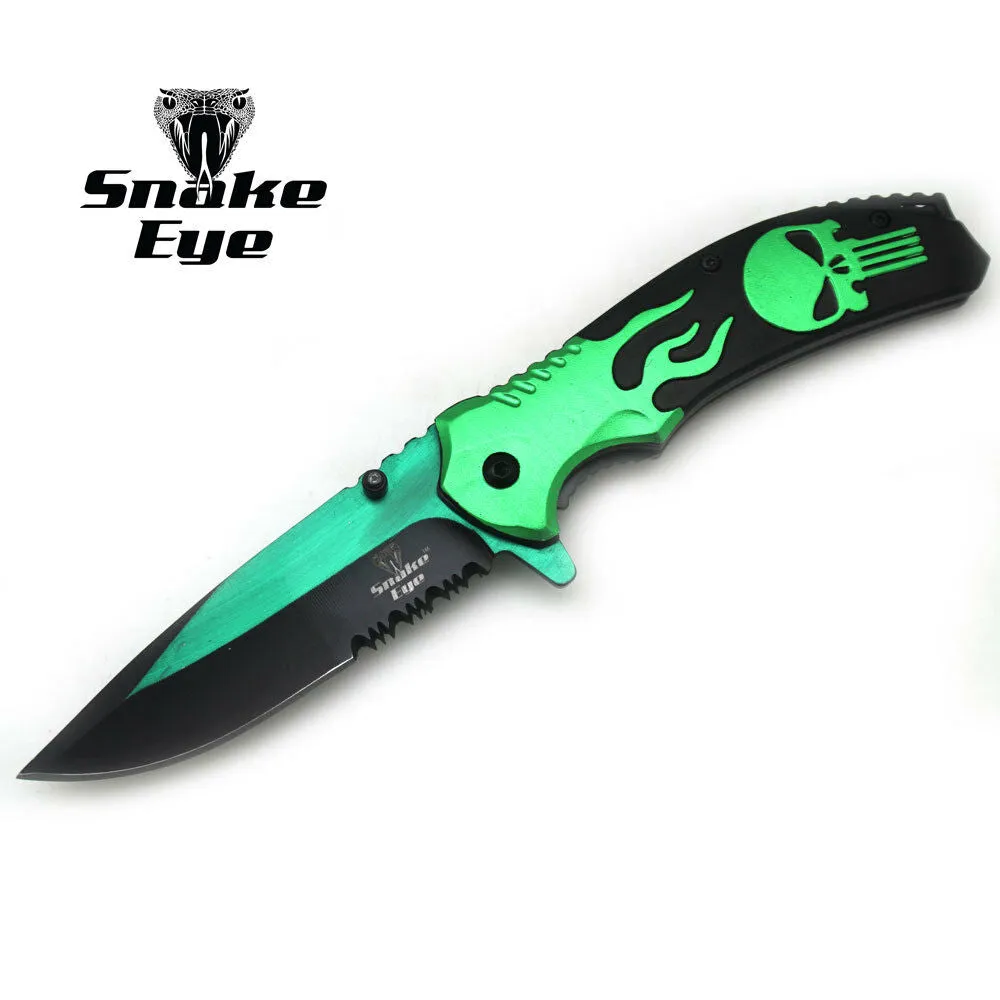 Snake Eye Tactical Fantasy Two Tone Punisher Skull Spring Action Assisted Knife