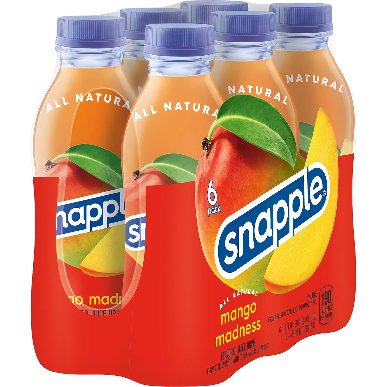Snapple Mango Madness, 16 fl oz recycled plastic bottle, 6 pack