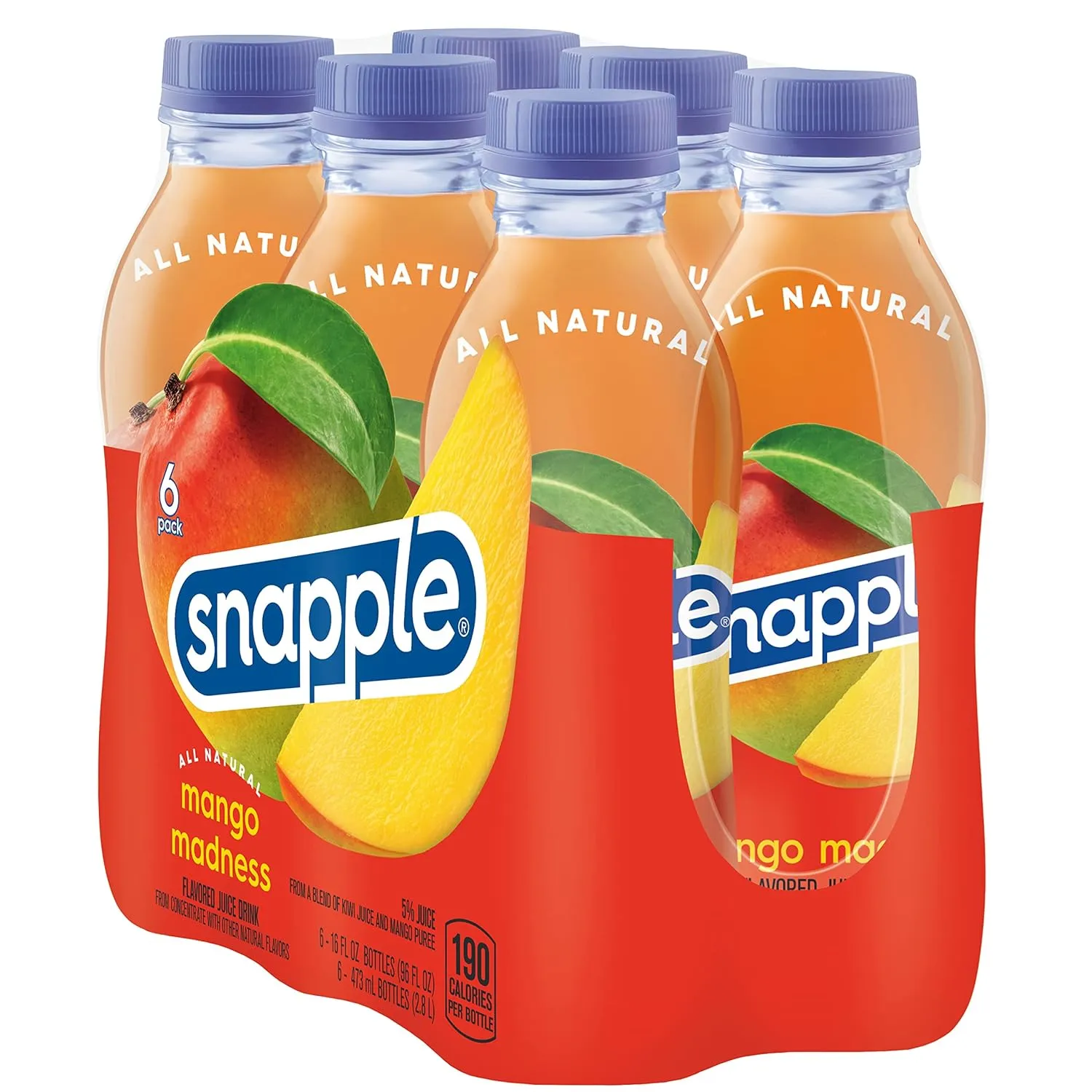 Snapple Mango Madness, 16 fl oz recycled plastic bottle, 6 pack