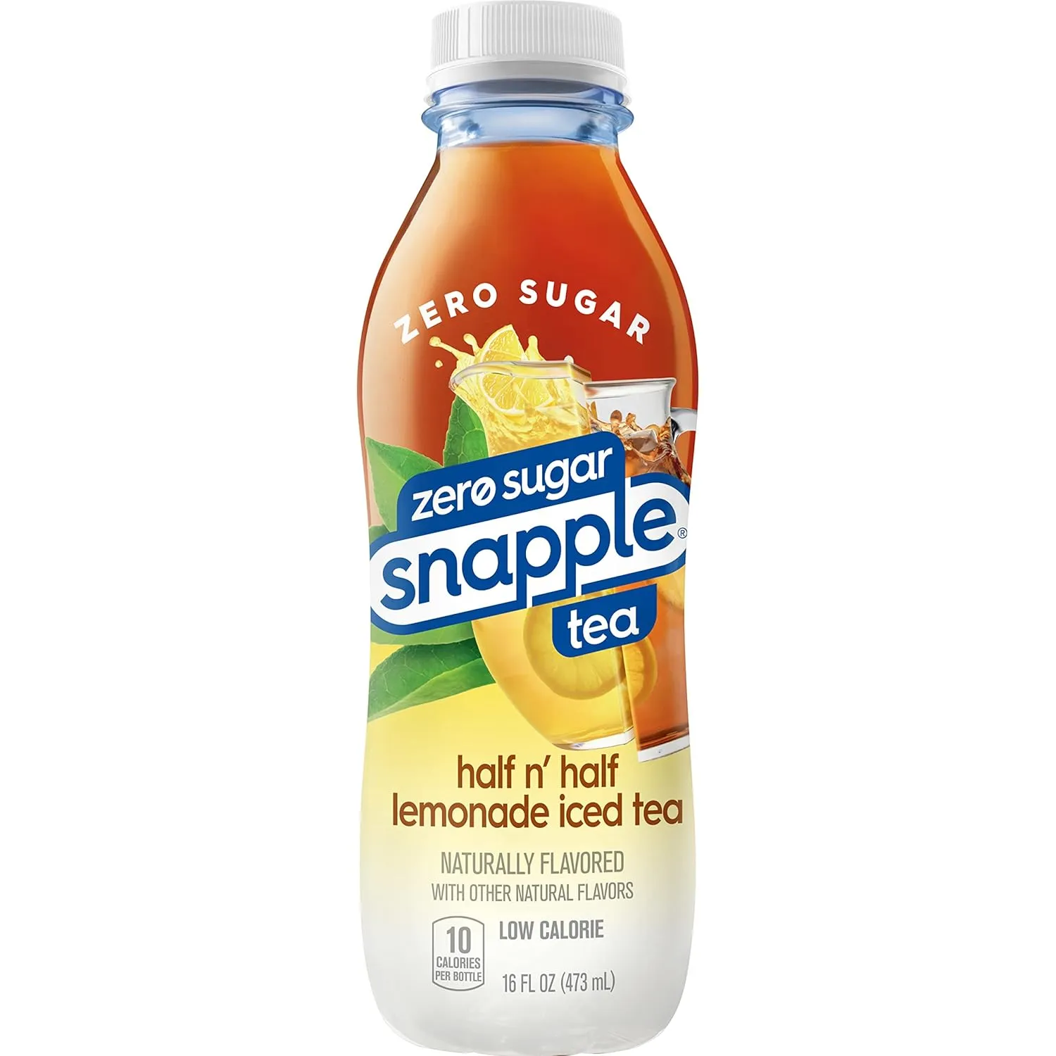 Snapple Zero Sugar Half 'n Half Tea, 16 fl oz recycled plastic bottle, Pack of 12