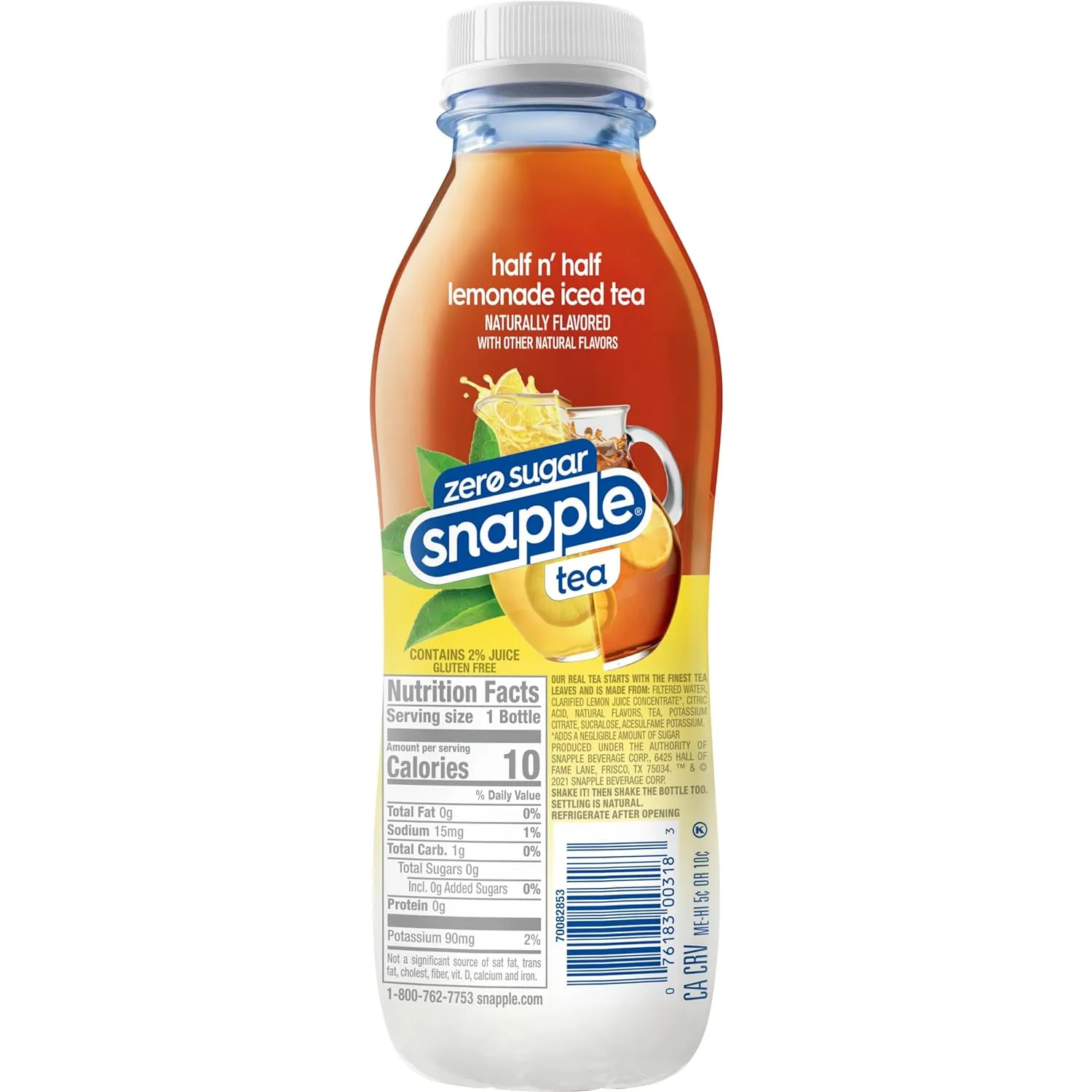 Snapple Zero Sugar Half 'n Half Tea, 16 fl oz recycled plastic bottle, Pack of 12