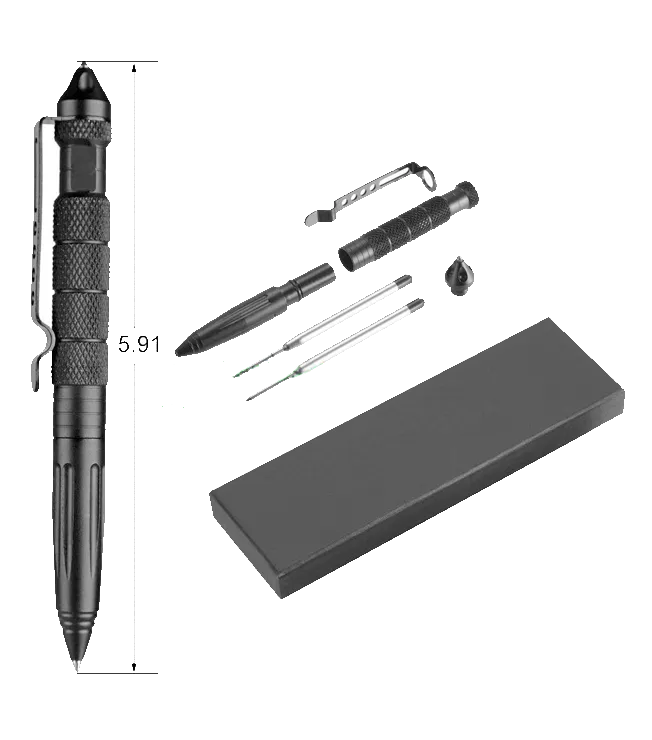 SOCOM Tactical Pen with Glass Breaker and Self Defense Tip - Black Aluminum