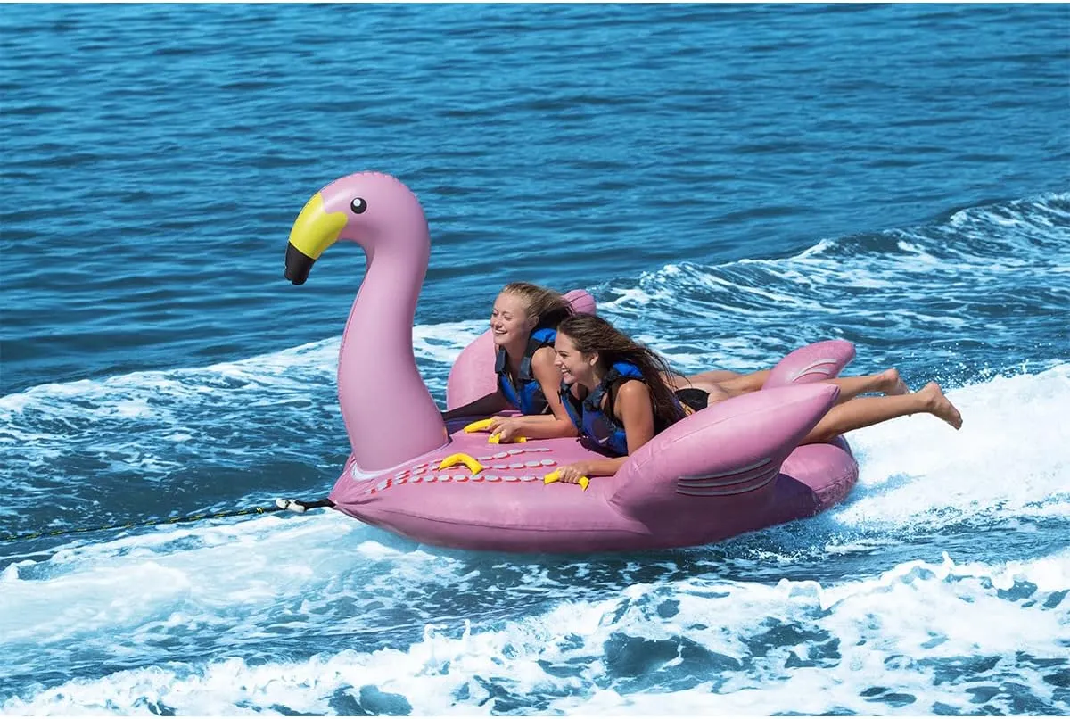 Solstice Lay-On Flamingo Towable Inflatable Raft, Multicolor, one Size