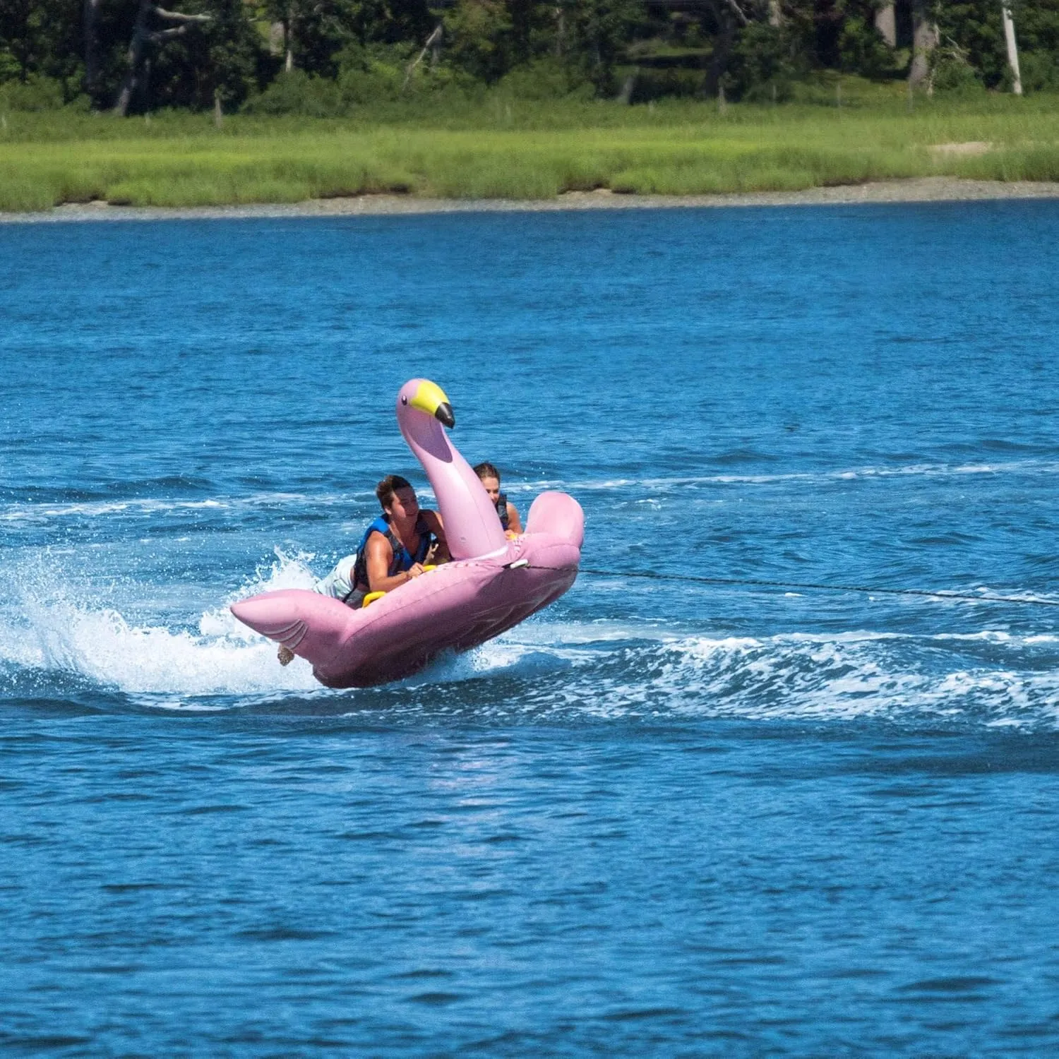 Solstice Lay-On Flamingo Towable Inflatable Raft, Multicolor, one Size