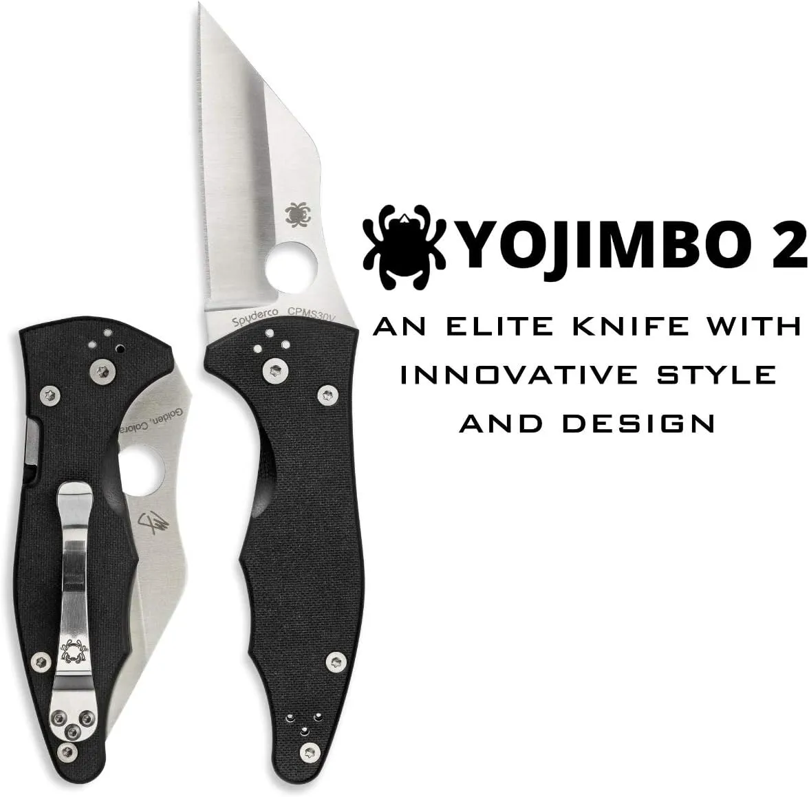 Spyderco Yojimbo 2 Specialty Tactical Knife with 3.2" CPM S30V Steel Black Wharncliffe Blade and Durable Black G-10 Handle - PlainEdge - C85GP2