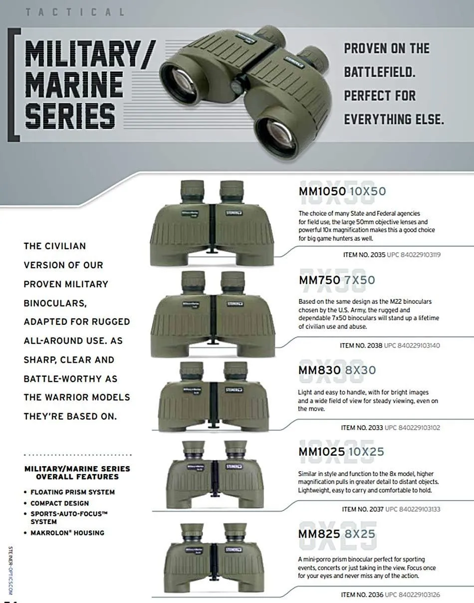Steiner Military-Marine Series Binoculars, Lightweight Tactical Precision Optics for Any Situation, Waterproof, Green, 10x50