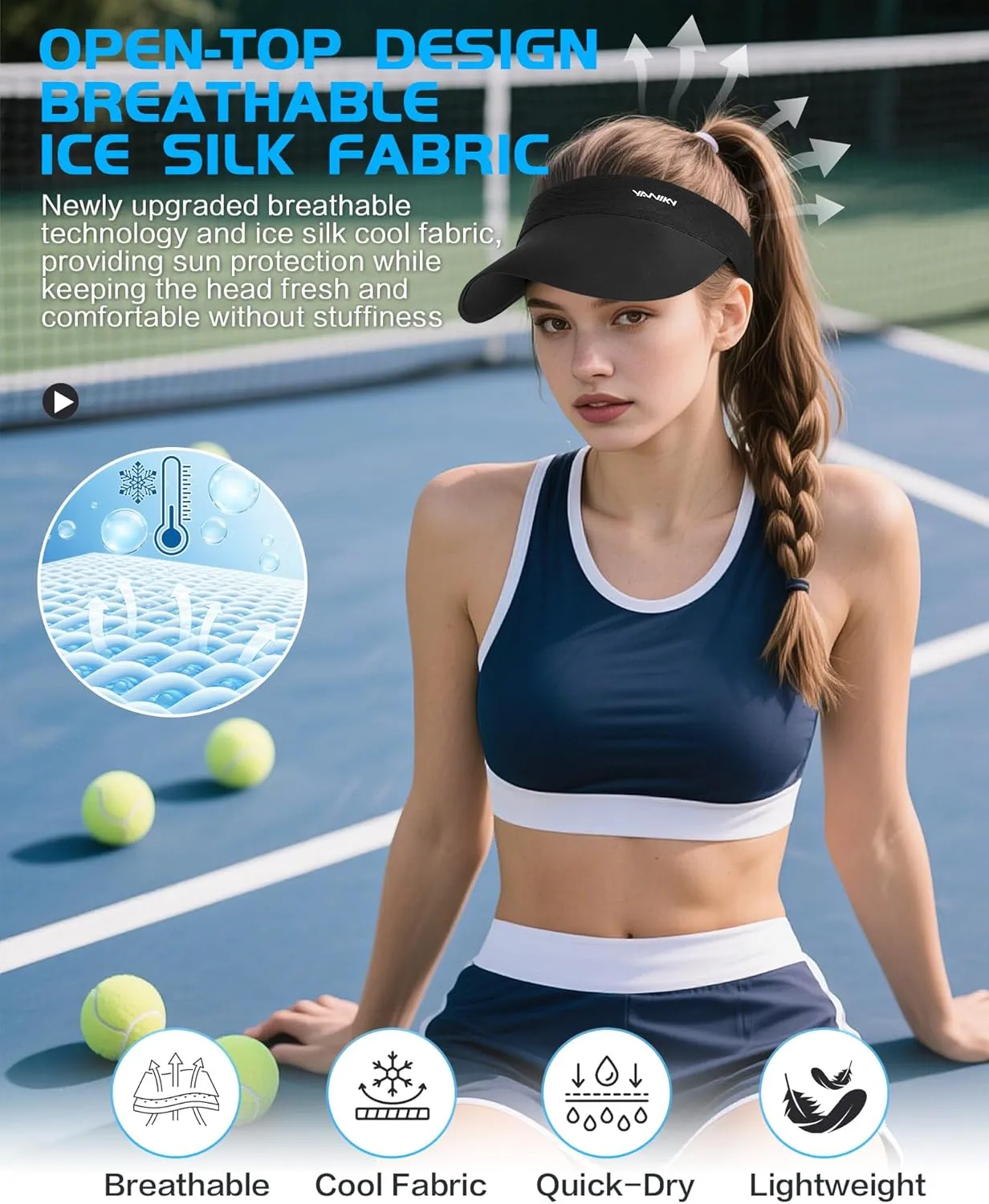 Sun Visor Hats for Women/Men Sun Protection UPF 50  Lightweight Sport Hats Adjustable Empty Top Cap Ponytail Cap