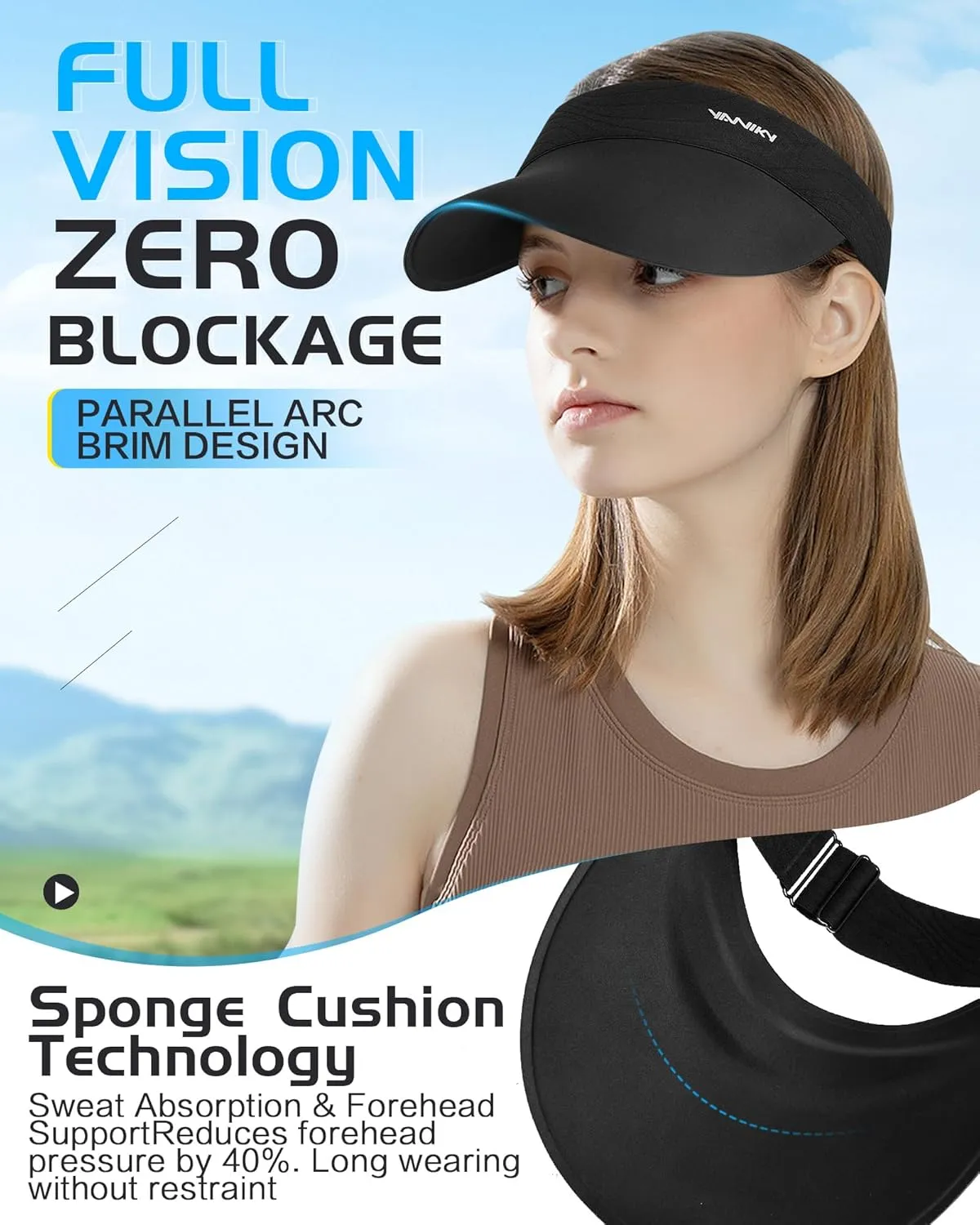Sun Visor Hats for Women/Men Sun Protection UPF 50  Lightweight Sport Hats Adjustable Empty Top Cap Ponytail Cap